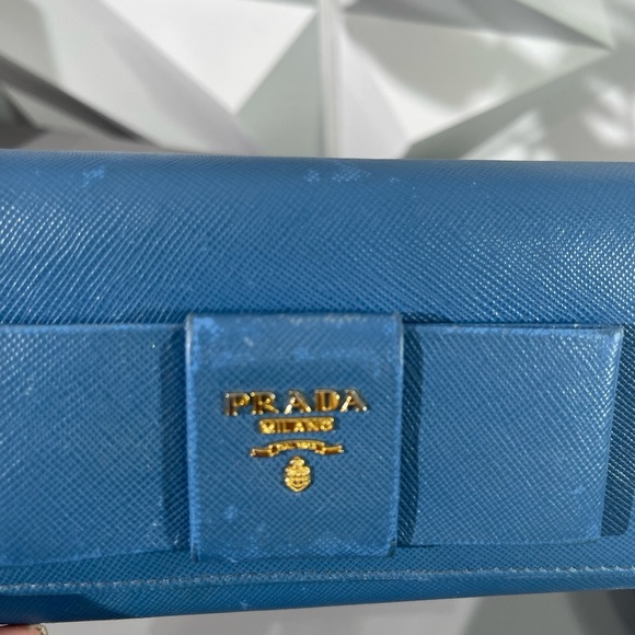 PRADA Blue Bow Saffiano Leather Wallet - Picture 17 of 17